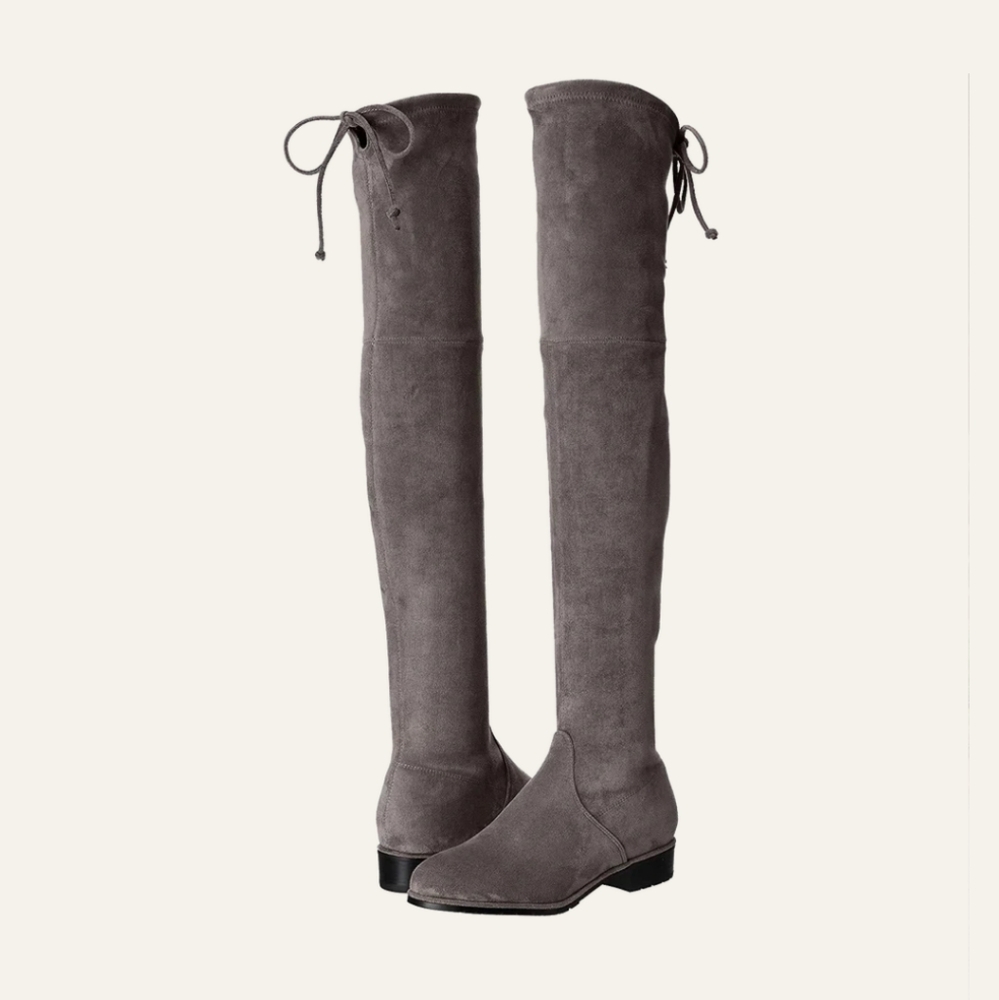 Kaitlyn Pan Paisley Slim Fit Over The Knee Flat Heel Boots Dark Gray